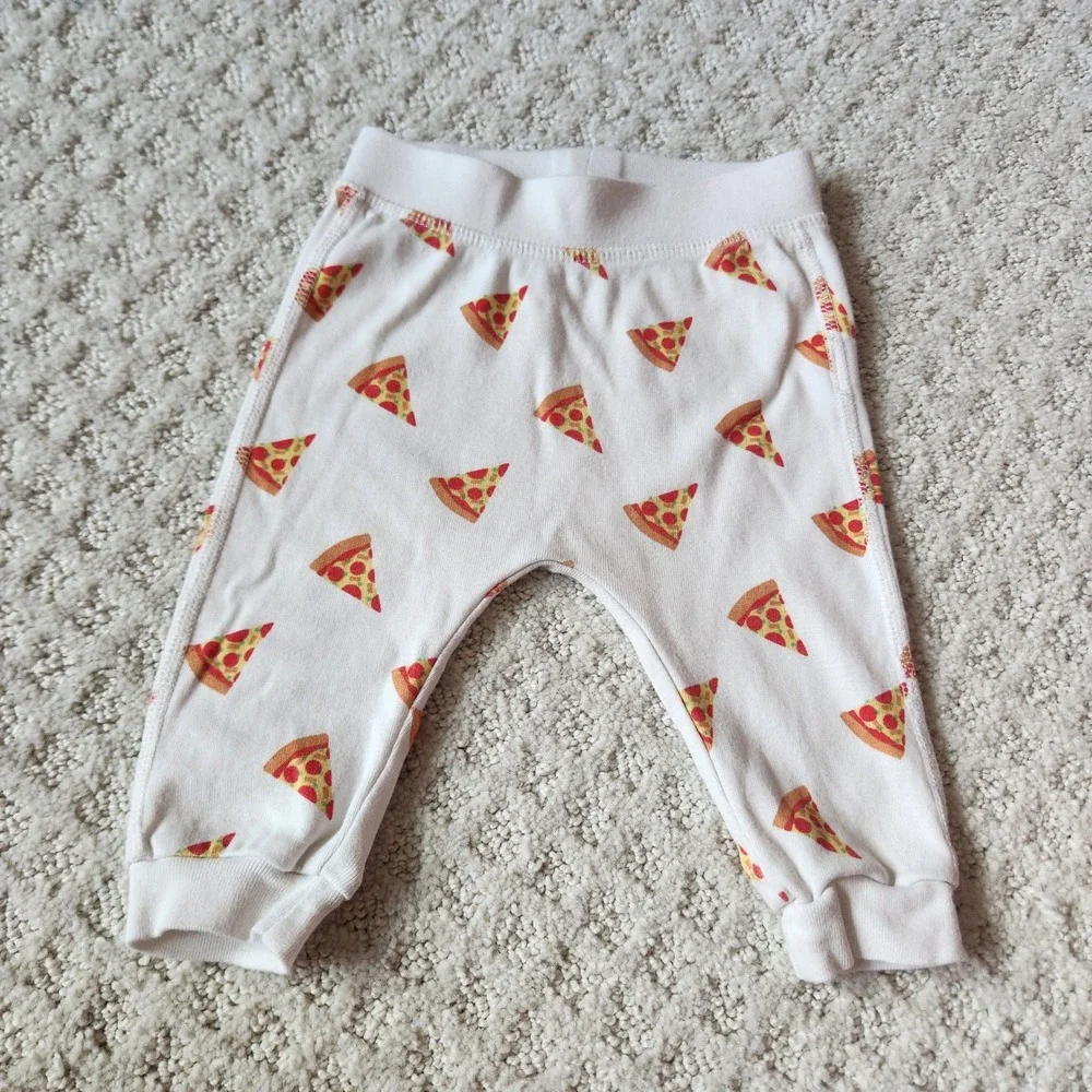 100%‎ Organic Cotton Pizza Print Baby Jogger Pants White size 3-6 Months